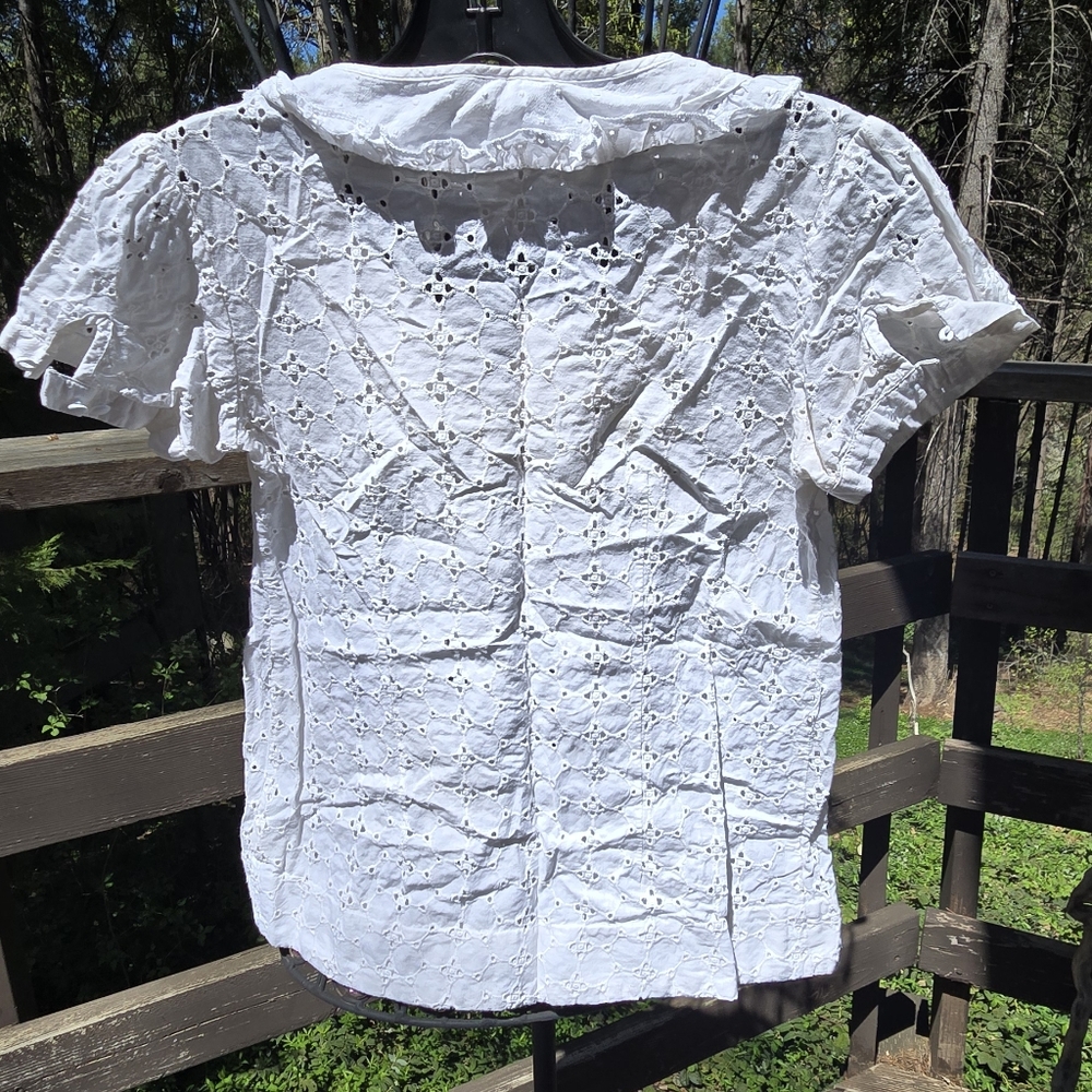 Cherish White Eyelet Cotton Short Sleeve Blouse SzS - Picture 7 of 8